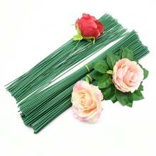 20pcs/60pcs/100pcs Super Sturdy & Non-Curling Floral Wire Stems, Suitable For Making Artificial Flower Bouquets, Preserved Rose Decorations, DIY Flower Stems & Bases - Green - View 4
