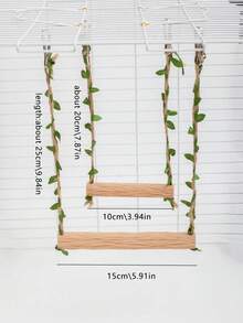 1pc Faux Solid Wood Parrot Swing Toy, Durable With Artificial Green Leaves And Hemp Rope Hanging Perch, Cage Accessory For Cockatiel / Budgie / Lovebird And Other Small To Medium Parrots - View 7