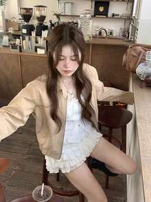 女款夏季休閒通勤甜美可愛層次荷葉邊裙襬白色 - 白色 - 查看 11