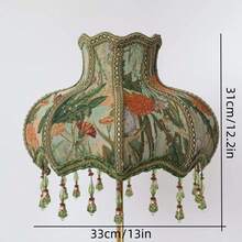 Pantalla de lámpara de tela con estilo de pintura al óleo y jacquard floral, con borla de cuentas verdes, cubierta decorativa de atmósfera para lámpara de mesa de dormitorio vintage francés - Pintura al óleo estilo floral - Ver 2