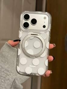 Ốp lưng điện thoại xoay 360° phong cách tối giản chấm bi bạc, phù hợp với 17 Pro Max, 17 Pro, 16 Pro, 16 Pro Max, 15 Pro Max, 15 Pro, 14 Pro Max, 14 Pro, 13 Pro Max, 13, 12 Pro Max, 14, 15, 16 Plus, 11 và các dòng khác, vỏ bảo vệ mềm trong suốt. - Chấm bi trắng lớn - Xem 3