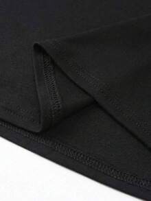 Camiseta de verano para mujer, camiseta básica de manga corta con ajuste ceñido súper suave, top casual con cuello en V y fruncido para uso diario & entrenamiento, vacaciones negro - Negro - Ver 6