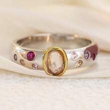 Two-Tone Color Block Cubic Zirconia Luxury Ring, Elegant Women's Gift For Date And Party - Silver - View 14