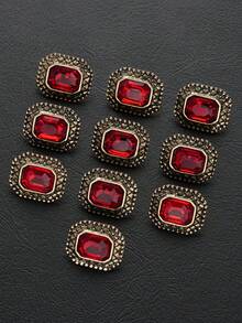 10pcs/Pc Vintage Square Faux Gemstone Metal Buttons, Suitable For Clothing Sewing, Sweater, Cardigan, Jacket Decoration, DIY Gift Box, Handmade Crafts - Multicolor - View 3