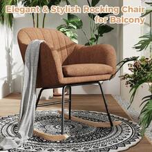 Modern Chenille & Wood Rocking Chair For Living Room Upholstered Sofa-Style Lounge, Linen Fabric, Cozy Recliner, - Brown - View 4