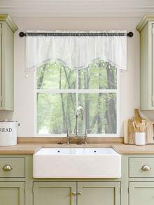 S-Shaped Milky White Ruffle Short Curtain, European Minimalist Style All Polyester Window Curtain, Suitable For Living Room And Bedroom Windows And Doors Decoration, Single Or Double Panel Available, Curtain Rod Not Included - Off White - View 5