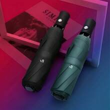 Automatic Open/Close Folding Umbrella, Reinforced Windproof Design, Black Coating UV Protection, Portable Business Travel Umbrella - Semi-automatic - View 5