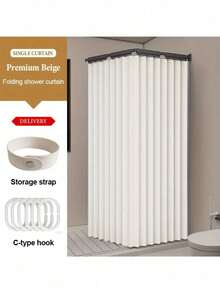 1pc Modern Folding Curtain - Wet/Dry Separation, Blackout, Windproof, Thermal Insulation, Waterproof, No-Drill Partition Curtain, Invisible Curtain, Air Conditioner Barrier Partition Curtain, Suitable For Kitchen, Living Room, Bedroom, Bathroom, Dormitory, Open Closet - Easy Installation, Machine Washable, With Hooks And Tie-Back Function, Rod Not Included. - Partition a - View 11