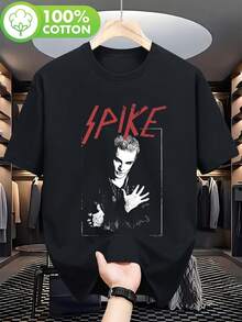 Camiseta negra de alta calidad con púas estilo punk-rock de Buffy, cazadora de vampiros, hecha de tela elástica y flexible, cuello redondo, ideal para uso diario, deportes, viajes y ocasiones informales. - Negro - Ver 1