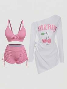 Plus Size Sleeveless Casual Beach Bikini Set With Front Knot - 羅莎 - 查看 1