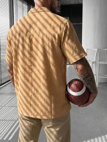 glestore Camisa Polo de Linho de Manga Curta com Cor Sólida Retrô para Homens: Macia e Confortável, Adequada para Uso Casual, Férias e Deslocamento Diário - Castanho - Visão 5