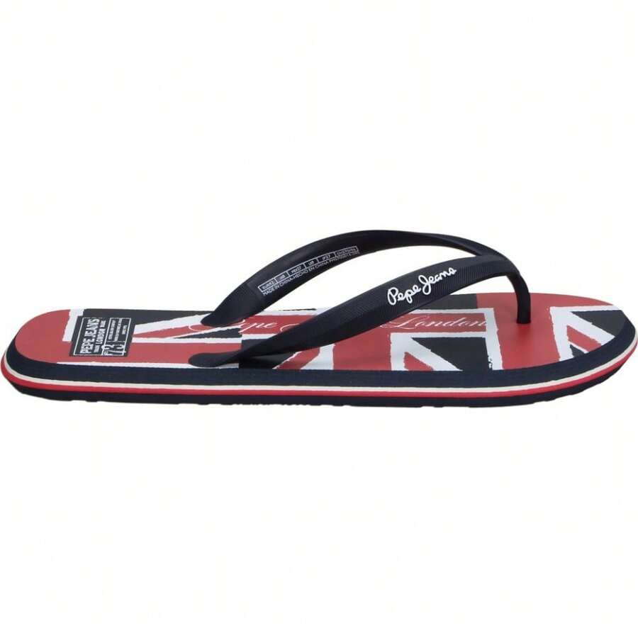 PEPE JEANS | Pepe Jeans Women's Flip Flops – Navy Blue Flip Flops With Union Jack – Summer Pool Flip Flops – Slip-On – Pool – Beach – Sea – Comfortable – Model PMS700014-595 - Navy Blue - View 1