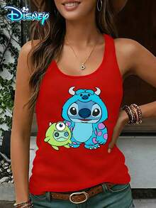 Disney Official Authorization | Women's Casual Round Neck Sleeveless Vest. Featuring Characters From "Monster Power Company" And "StarCraft Baby", Paired With Costume Elements, Cute And Creative. It Is An Age Reducing Item For Daily Wear And An Ideal Choice For Fans To Collect. - Đỏ - Xem 1