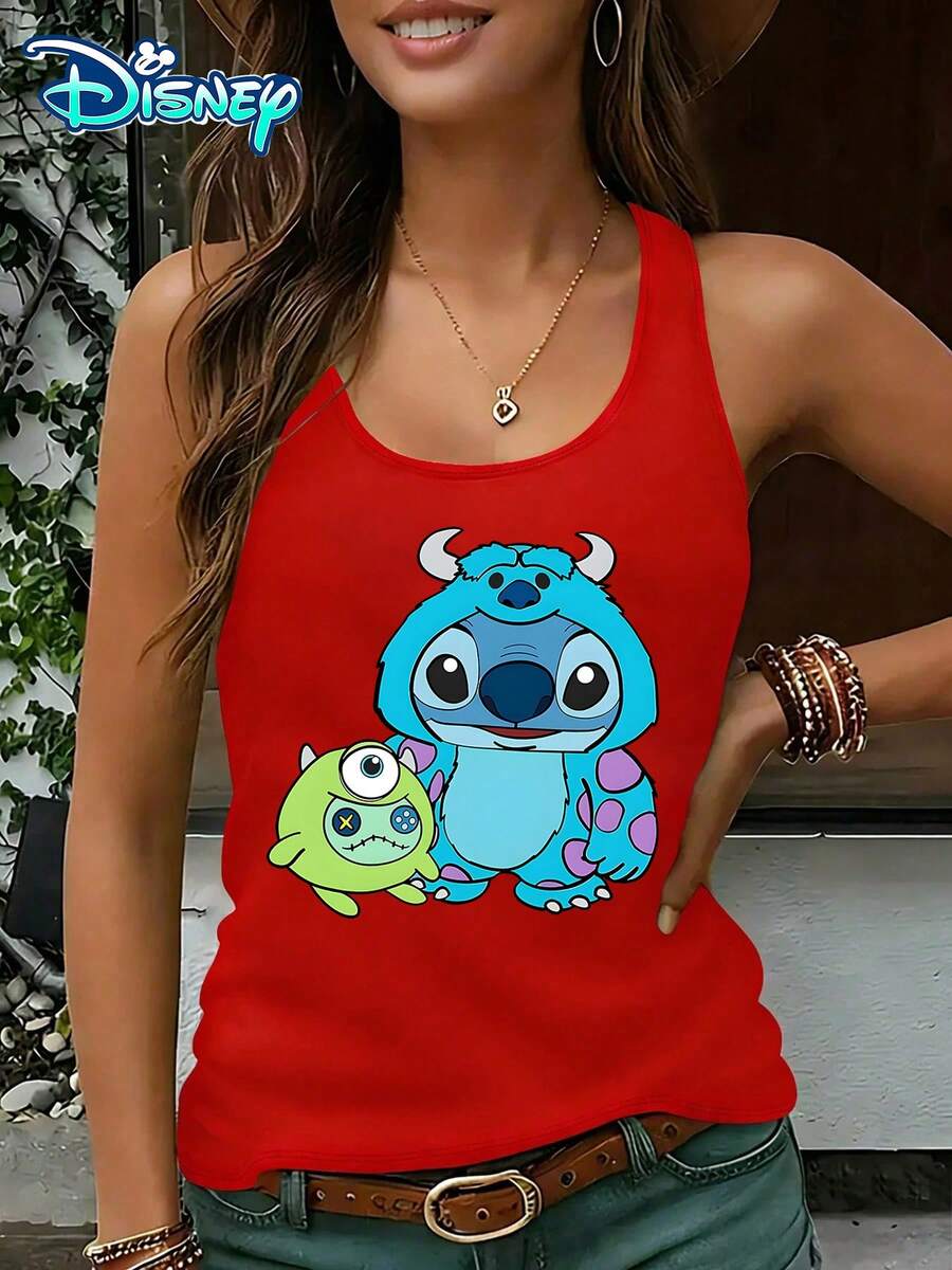 Disney Official Authorization | Women's Casual Round Neck Sleeveless Vest. Featuring Characters From "Monster Power Company" And "StarCraft Baby", Paired With Costume Elements, Cute And Creative. It Is An Age Reducing Item For Daily Wear And An Ideal Choice For Fans To Collect. - Đỏ - Xem 1