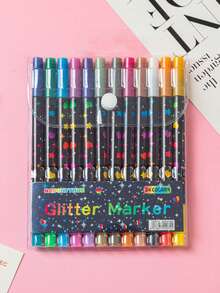 48/24 Couleurs Stylos à paillettes à double pointe, encre gel à séchage rapide, pointe fine, convient pour le scrapbooking, la fabrication de cartes, la journalisation, 48/24 Couleurs Stylos à peinture à double pointe, ensemble de marqueurs à paillettes, convient pour les artistes et le coloriage - Voir 10