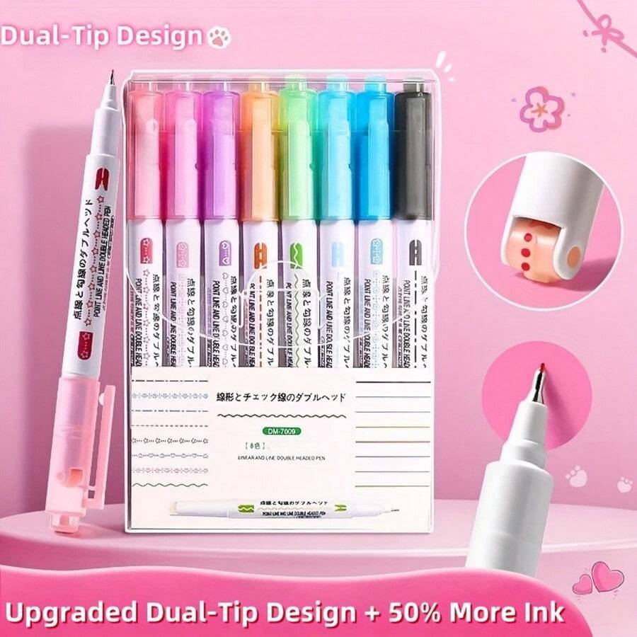 Contour Pen Curved Pen Upgraded Large Capacity, 50% More Ink, Quick-Drying No Smudging, Planner Curved Pattern Pen, Planner Roller Edge Pen, Hand-Drawn Poster Special Pen, Planner Curved Fluorescent Pen, Colorful Wavy Line Pen, Student Highlight Marker Pen, Student Key Point Marker Pen,
