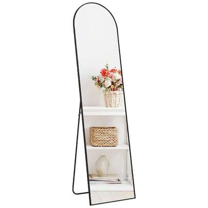 59"X16" High-Quality Arched Full Length Mirror, Aluminum Alloy Frame Ensures Stability, Standing Design For Bedroom, Black