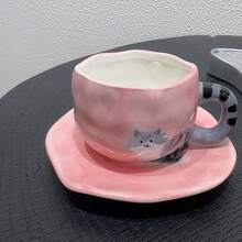 法式复古花卉咖啡杯碟套装，陶瓷马克杯，创意下午茶杯，女士礼品 - 彩色 - 查看 5