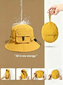 1pc Unisex Solid Color Streetwear Accessory, Quick-Dry Sunscreen Visor Hat, Foldable Waterproof Practical Bucket Hat With Chin Strap, Lightweight Breathable Outdoor Fishing Cap, Suitable For Commuting, Outdoor Vacation, Camping, Hiking - Multicolor - View 7