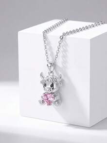 1 pièce Collier en argent sterling 925 en forme de cœur avec vache des Highlands, cadeau d'anniversaire élégant pour la petite amie, à porter au quotidien - Style 1 - Voir 3