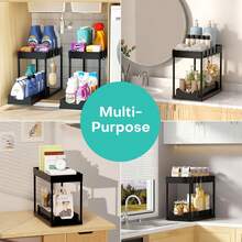 Black Multifunctional Storage Shelf,2 Layer Sliding Under Sink Cabinet Organizer Equipped With Hooks And Storage Cup,Indoor Space Saving Daily Sorting Rack,Wide Compatibility For Kitchen Countertop,Bathroom Cabinet,Pantry Storage Room - Black - View 6