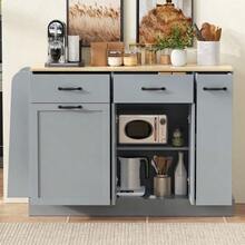 Modern Sideboard With Multiple Drawers, Storage Unit With Bin Compartment And External Spice Rack For Dining Room, Living Room And Kitchen (Grey) - 灰色 - 查看 5
