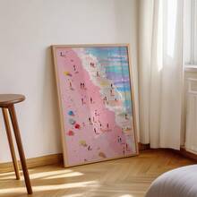1 pièce Impression sur canevas sans cadre minimaliste rose plage de sable petit nageur - Décoration murale d'été féminine, affiche thème plage, impression rose esthétique pour appartement, salon, chambre, salle de classe, décoration de maison moderne, impressions pour mur, meilleur choix de cadeau - Cartoon - Voir 4