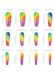 Rainbow Color Medium Square Press-On Nails, Colorful Striped Design, Summer Glossy Acrylic Fake Nails, Cute Full Coverage Nail Tips, Suitable For Women, 24pcs/Box - 彩色 - 查看 5