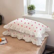 2 piezas/Juego Fundas de Almohada con Volantes de unicolor y Estampado Floral, Uso en Todas las Estaciones, Cómodas Transpirables Amigables con la Piel Suaves Lavables a Máquina, Fundas de Almohada con Volantes Estilo Princesa de unicolor (Núcleo de Almohada No Incluido), Simples Dulces Amigables con la Piel Suaves, Dormitorio de Estudiantes Dormitorio Hotel Ropa de Cama, Blanco Magnolia - Blanco - Ver 9