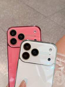 Ốp lưng điện thoại mạ điện bóng loáng sang trọng cho iPhone 17 Pro Max 16 15 14 13 12 11 Pro Max, bảo vệ ống kính kính màu trơn tối giản chống rơi vỏ cứng - Hồng - Xem 4