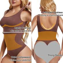 Seamless Women Thong Shapewear Bodysuit Tummy Control Compression Backless Body Shaper Tank Top Vest Underwear Undershirts Shirts Sleeveless - 棕色 - 查看 3
