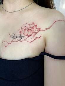 1 pieza Tatuaje temporal con diseño tradicional chino de tinta roja de loto, pez y líneas fluidas, tatuaje realista adecuado para viajes, festivales de música, juegos, regalos de graduación, con duración de 3 a 5 días - Multicolor - Ver 3