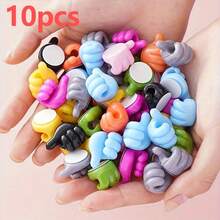 50/30/10pcs Thumb Clips, Cartoon Hand Shaped Sticky Clips, Cable Organizers, Finger Clips, Silicone Charging Cable Organizers, Phone And Data Cable Management Hooks, Multi-Functional Cable Fixers, Battery-Free Cable Organizer Accessories, Sticky Hooks, Towel Racks, Bedroom Wall Decor - Multicolor - View 13