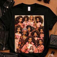 Chocolate Dollcore Girl T-Shirt  Pink Doll Fantasy Art Tee  B Lack G Irl Magic Sisterhood  Soft Glam Y2K Aesthetic  B Lack G Irls - 黑色 - 查看 1