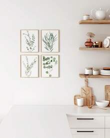 Botanical Plant Wall Art Prints - Set Of 4 Plant Decor Prints, Floral Kitchen Pictures, Flower Leaves Wall Art, Boho Leaf Eucalyptus Wall Décor (8x10, UNFRAMED) - Eucalyptus Leaves - View 7