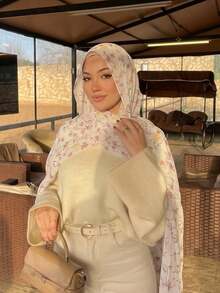 1 chiếc khăn hijab nữ phong cách Bohemian thời trang vintage họa tiết hoa in trên vải viscose, khăn quàng cổ nữ phong cách đường phố xuân/hè, khăn choàng mềm chống gió, phụ kiện đa năng dùng hàng ngày - Nhiều màu - Xem 3