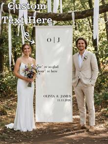 1件個性化婚禮告示牌，客製化婚禮歡迎橫幅，白色客製化婚禮歡迎告示牌，印有新婚夫婦縮寫，婚禮裝飾，裝飾橫幅，新郎新娘禮物，多功能，多尺寸，可調節，裝飾性，可重複使用，個性化，客製化，家居裝飾，適用於婚禮、婚禮派對、新娘派對、生日派對、婚禮歡迎使用 - 彩色 - 查看 2