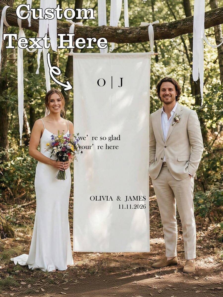 1件個性化婚禮告示牌，客製化婚禮歡迎橫幅，白色客製化婚禮歡迎告示牌，印有新婚夫婦縮寫，婚禮裝飾，裝飾橫幅，新郎新娘禮物，多功能，多尺寸，可調節，裝飾性，可重複使用，個性化，客製化，家居裝飾，適用於婚禮、婚禮派對、新娘派對、生日派對、婚禮歡迎使用