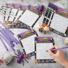 33張萬聖節單字搜尋遊戲卡組，萬聖節派對遊戲，適合30名玩家，含3張答案卡，居家教室活動，秋季嘉年華派對用品 - 查看 5