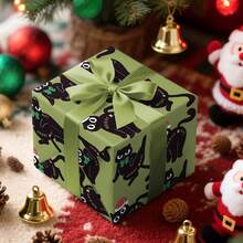 1 Roll Christmas Wrapping Paper | Green Background With Santa Hat & Bow Black Cat Design, Perfect For Christmas Gift Wrapping, Holiday Decorations, Party Ambiance, And Christmas-Themed Events – 43 Cm * 500 Cm (170 Inches * 16.4 Feet) - Cat Theme - View 5