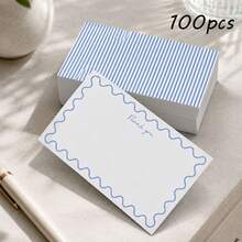 100 buah Kartu Ucapan Gaya Minimalis Segar, Desain Gelombang Garis Biru & Putih, Cocok untuk Pernikahan, Pesta Ulang Tahun, dan Acara Lainnya, Kartu Ucapan Terima Kasih Kosong DIY - Garis dua sisi - View 7