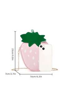 女款時尚休閒百搭PU鏈條單肩包，可愛個性化水果手機包，草莓造型便攜式不對稱單肩包，適合通勤、旅行、攝影及日常使用 - 粉色 - 查看 7