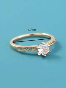 Nooxian 1pc Transparent Round Cubic Zirconia Ring - Yellow Gold - View 8