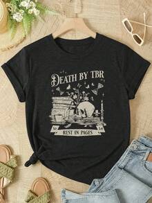 Women's European Summer Short-Sleeve T-Shirt With Graphic Print, Fashionable Street Style, Comfortable Casual Sports T-Shirt With Crew Neck, Versatile Choice For Everyday Wear And Outdoor Activities - 黑色 - 查看 1