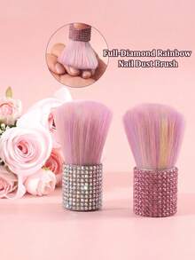 1 buah Kuas Bedak Rhinestone Warna Pelangi, Kuas Highlighter, Kuas Makeup, Kuas Pembersih Kuku, dengan Gagang Berhiaskan Berlian Warna Pink AB, Alat Kuku & Makeup Kelas Atas - Putih - View 4