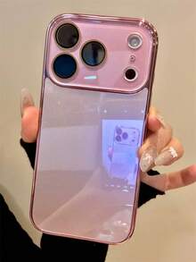 Compatible With IPhone 17 Pro Max Phone Case, 16 Electroplated Glass Case, 15 Minimalist Solid Color Case, 14 Couple New Model, 13 Full Coverage Lens 17 Pro Super Popular Model, 16 Pro Phone Cover - Pink - View 1