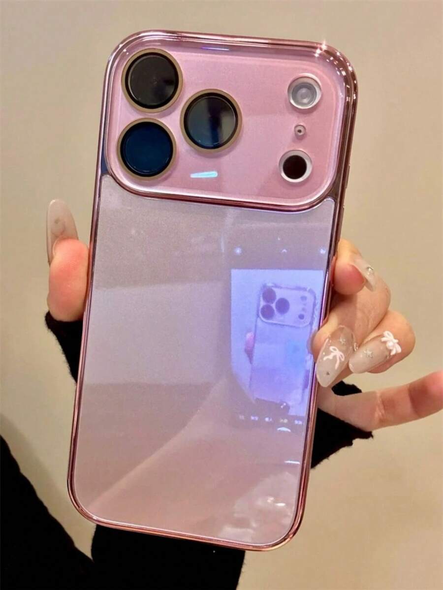 Compatible With IPhone 17 Pro Max Phone Case, 16 Electroplated Glass Case, 15 Minimalist Solid Color Case, 14 Couple New Model, 13 Full Coverage Lens 17 Pro Super Popular Model, 16 Pro Phone Cover - Pink - View 1