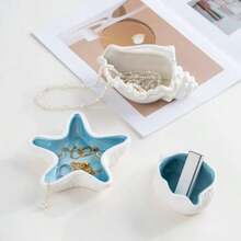 NJCHARMS 1 buah Nampan Keramik Bentuk Kerang, Bintang Laut, Cangkang Kerang, Mangkuk Penyimpanan Kreatif Biru, Nampan Perhiasan Kecil, Piring Pengatur Perhiasan, Kotak Penyimpanan Gelang, Anting, Kalung, Cocok untuk Meja di Pintu Masuk, Pesta Ulang Tahun, Dekorasi Pesta Keluarga, Musim Kembali ke Sekolah - 1PC - View 6