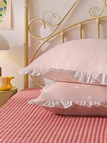 1pc 100% Polyester Heart Lace Pattern Pillowcase, Without Pillow Insert, Romantic Wedding Season, Bedroom Decor - Multicolor - View 7