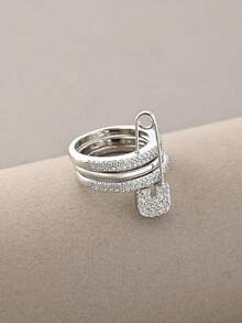 Multi-Layer Cubic Zirconia Inlaid Shiny Fashion Ring, Multi-Color Options, Suitable For Daily Wear And Party Decoration - Silver - View 2